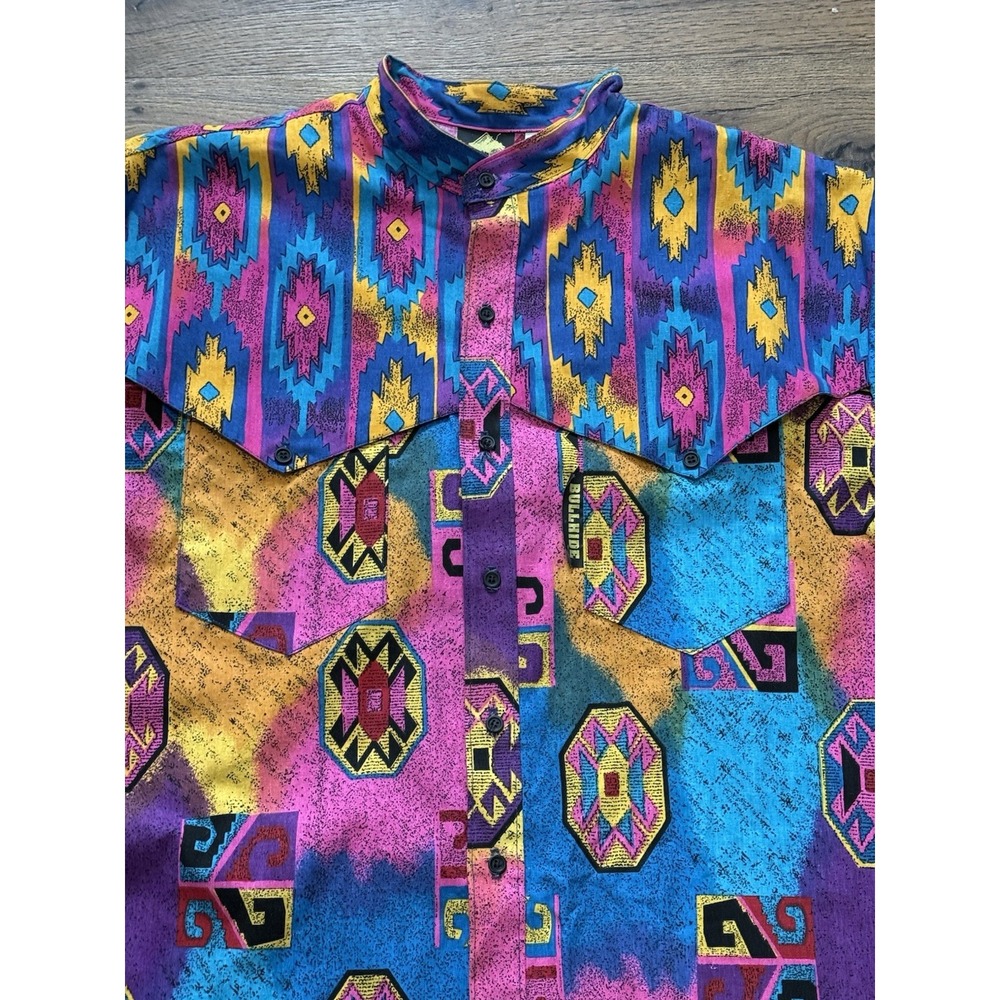 VTG 1990's Western Cowboy Rodeo Neon Loud Funky Print Bullhide Garth USA‎ Sz M - Picture 8 of 12